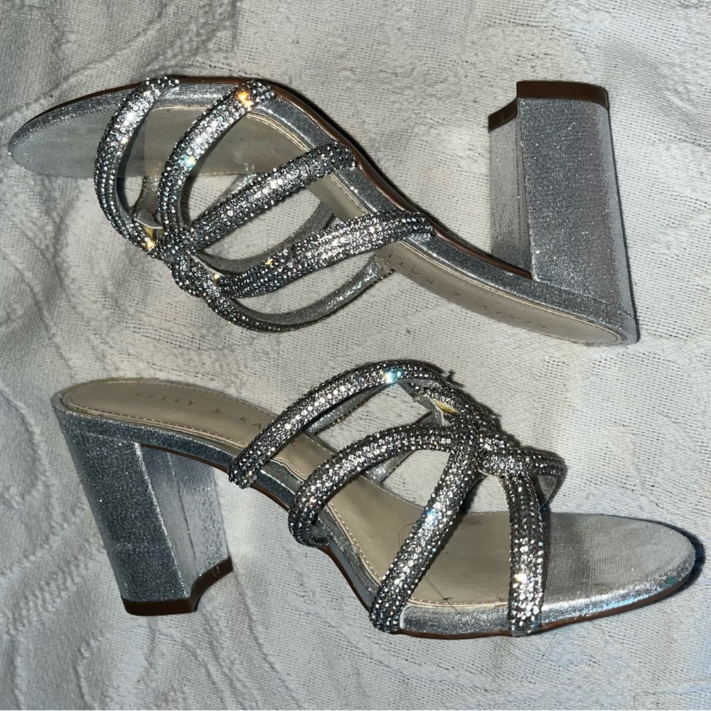 Silver beaded chunky sandals